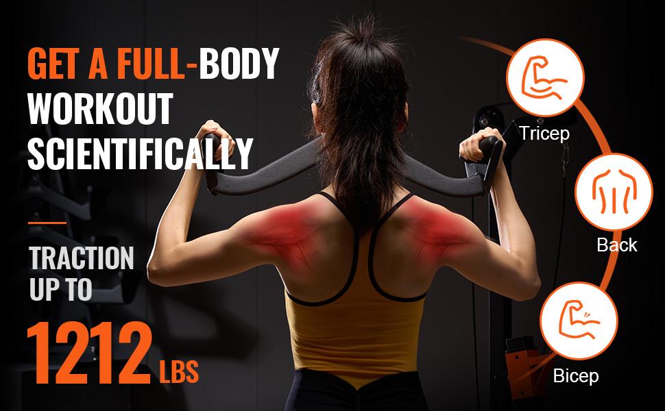 VEVOR LAT Pulldown Attachment, Cable Machine Rowing V-bar Attachment, Tricep Pull Down Bar, Back Strength Training Rubber Coated Handle Grip, Bicep Curl Tricep Lat Pulldown Bar for Home Gym Fitness