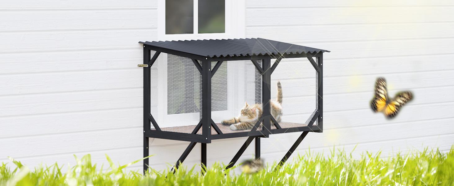 LEMBERI Cat Window Box, 43.3" Catio Outdoor Cat Enclosure for Sunbathing, Napping & Overlooking, Sturdy Window Perch for Large Indoor Cats - All Weather Use, Nature Friendly Design LEMBERI Cat Window Box, 43.3" Catio Outdoor Cat Enclosure for Sunbathing, Napping & Overlooking, Sturdy Window Perch for Large Indoor Cats - All Weather Use, Nature Friendly Design