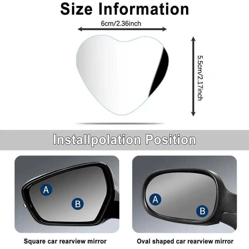 Heart Shaped Car Blind Spot Mirror, 360 Degree Wide Angle Convex Mirror, Car Exterior Accessories for Car Parking, Automotive Rearview Mirror Accessories