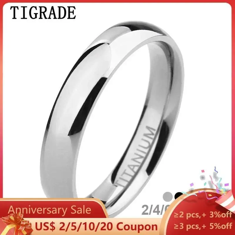 TIGRADE Unisex Classic Titanium Band-Shaped Rings - 2/4/6/8mm Polished, Multi-Size, Black/Silver, for Wedding (Size 3-15)