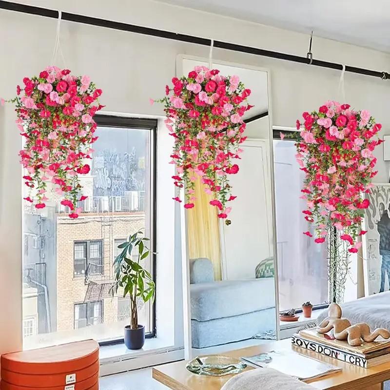 ☘️ [Lifelike Silk Petals] Elegant Pink Floral Vine | Indoor Hanging Plant - (Petals Easy To Reattach)