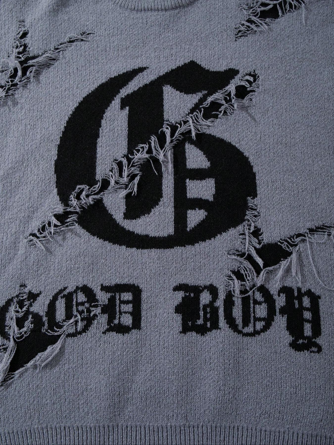 Men's & Women's Street Gothic Letter Print Sweater, Casual Loose-Fit Knitted Pullover, Round Neck Long Sleeve Drop Shoulder Top, Knitwear