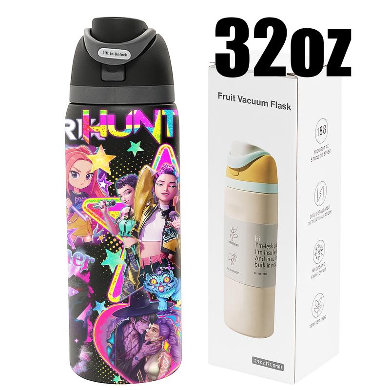 AuraCup 1pc 19/24/32oz KPop Demon Hunters Stainless Steel Tumbler, Anime Boys Comic Print, with Lid and Straw, Keep Hot 12H / Ice Drinks 24H, Great for Travel, Office, Unique Gift for music Lovers, KPop Demon Hunters, Fun Gift for Teens or Pop Culture Fan