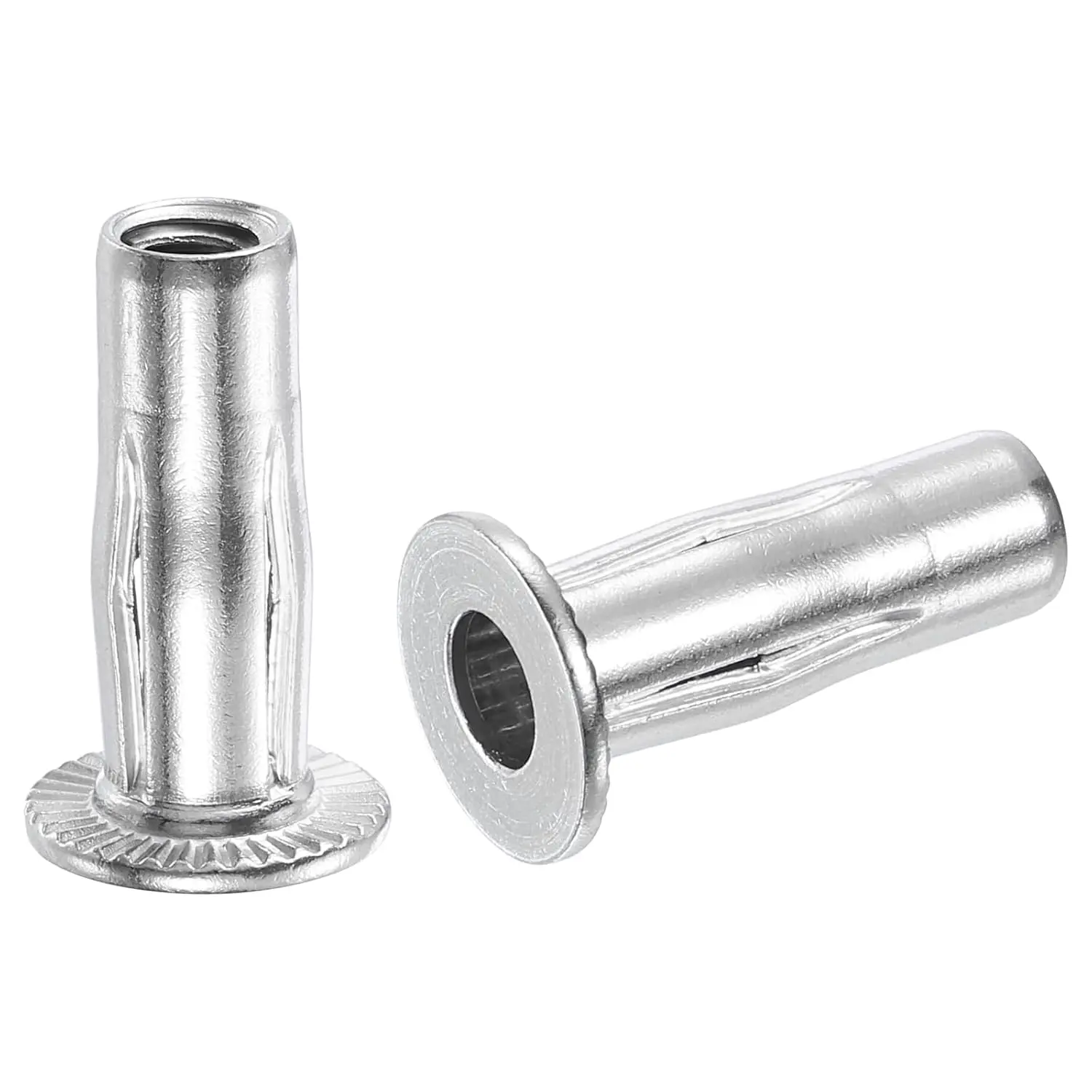 1/4-20 Multi-Grip Rivet Nuts, 6 count Pre-Bulbed Shank Flat  Threaded Insert Nut 304 Stainless Steel Plus Nuts for Construction Industrial