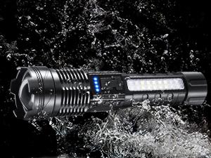 Strong Light Flashlight USB Rechargeable The Portable Highlumen flashlight.with Emergency White Light and Red & Blue Alarm Lights. Waterproof Design. Ideal for Camping, Mountaineering, Fishing, Garden, Road. Fathersdaygift Multifunctional