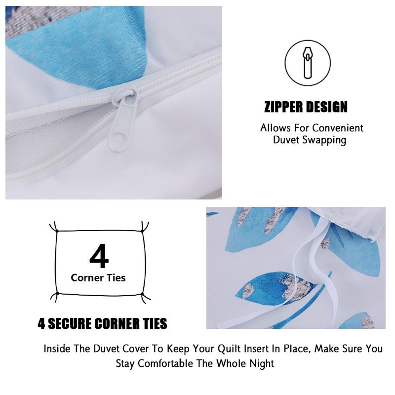 Elegant Blue Floral Print 3-Piece Duvet Cover Set, Includes 1 Duvet Cover + 2 Pillowcases (Without Insert), Elegant & Soft, Machine Washable for Easy Care