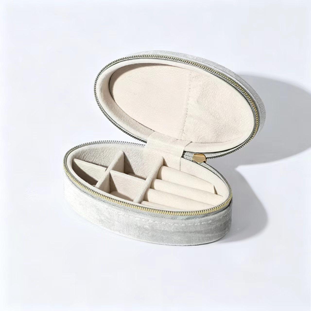 Elegant Oval Mini Jewelry Box, Multi-Functional Portable Earring Necklace Organizer, Compact Storage Solution for Accessories