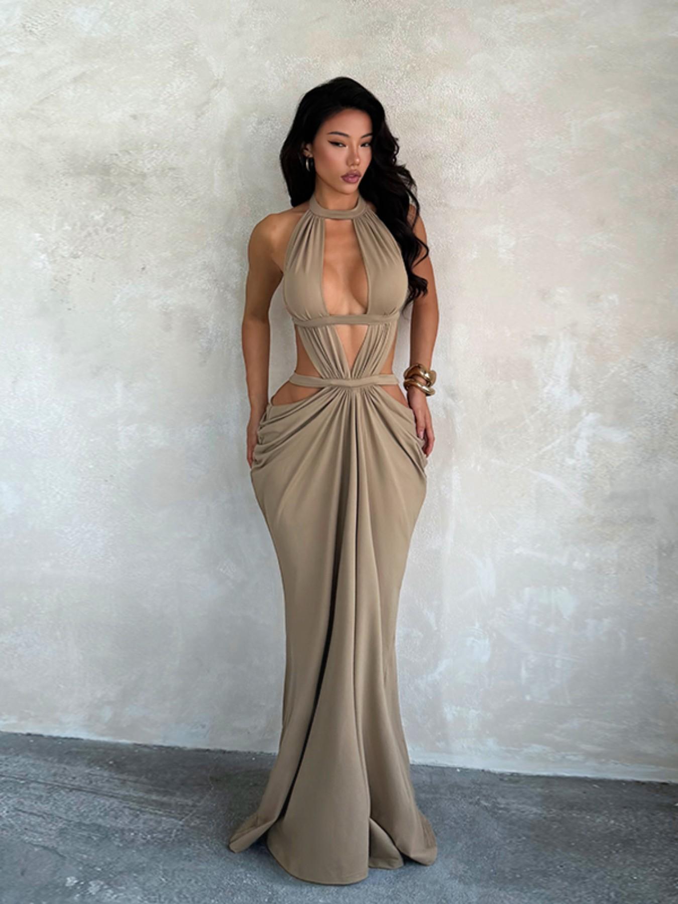 Shimmering Ribbon Vacation Cutout Dress, Elegant Hollow Out Design, Perfect for Summer Parties, Chic and Comfortable Evening Wear