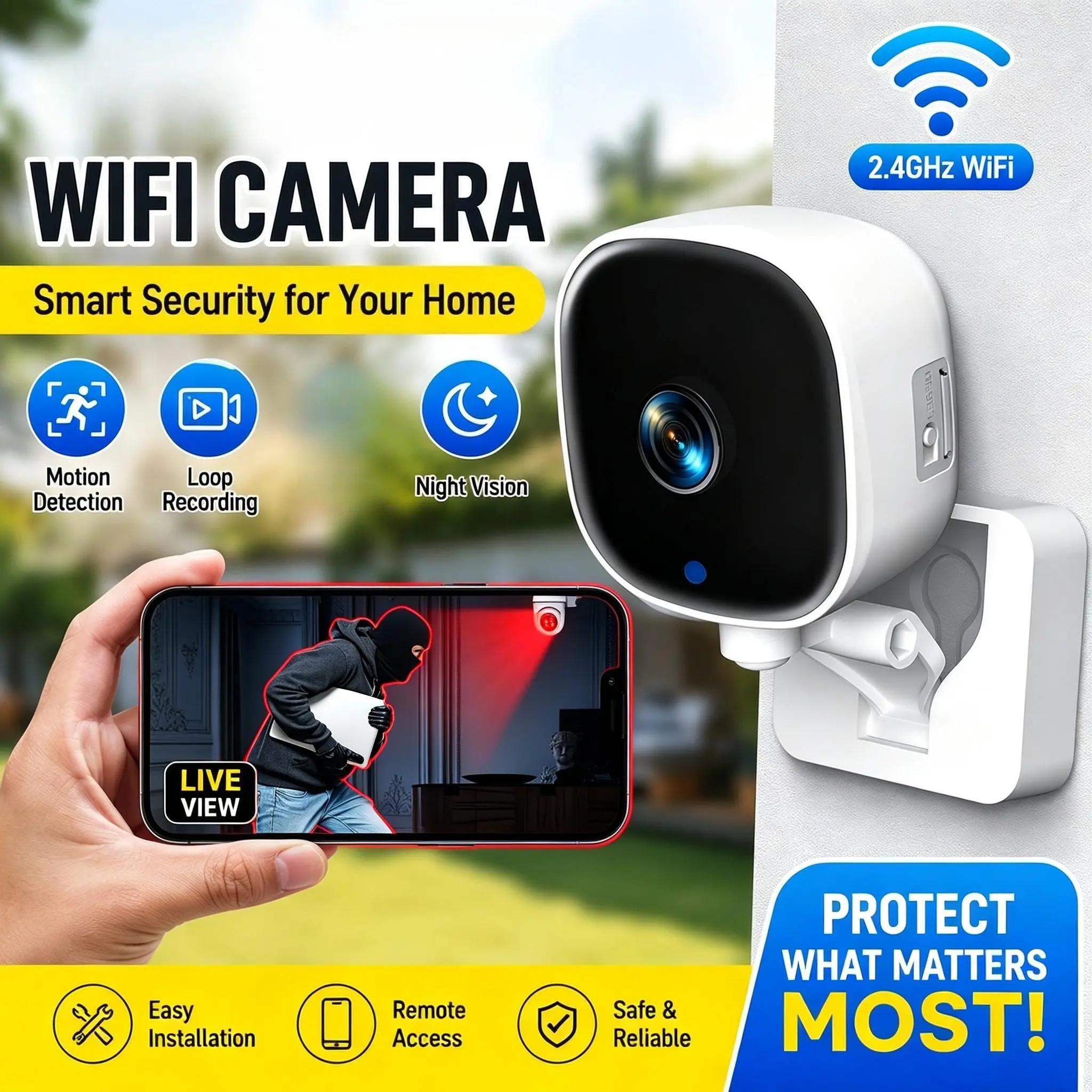WiFi Security Camera, Indoor Home Camera, Two-Way Audio, Night Vision, Motion Detection, Smart Surveillance, Baby, Pet, Family Safety