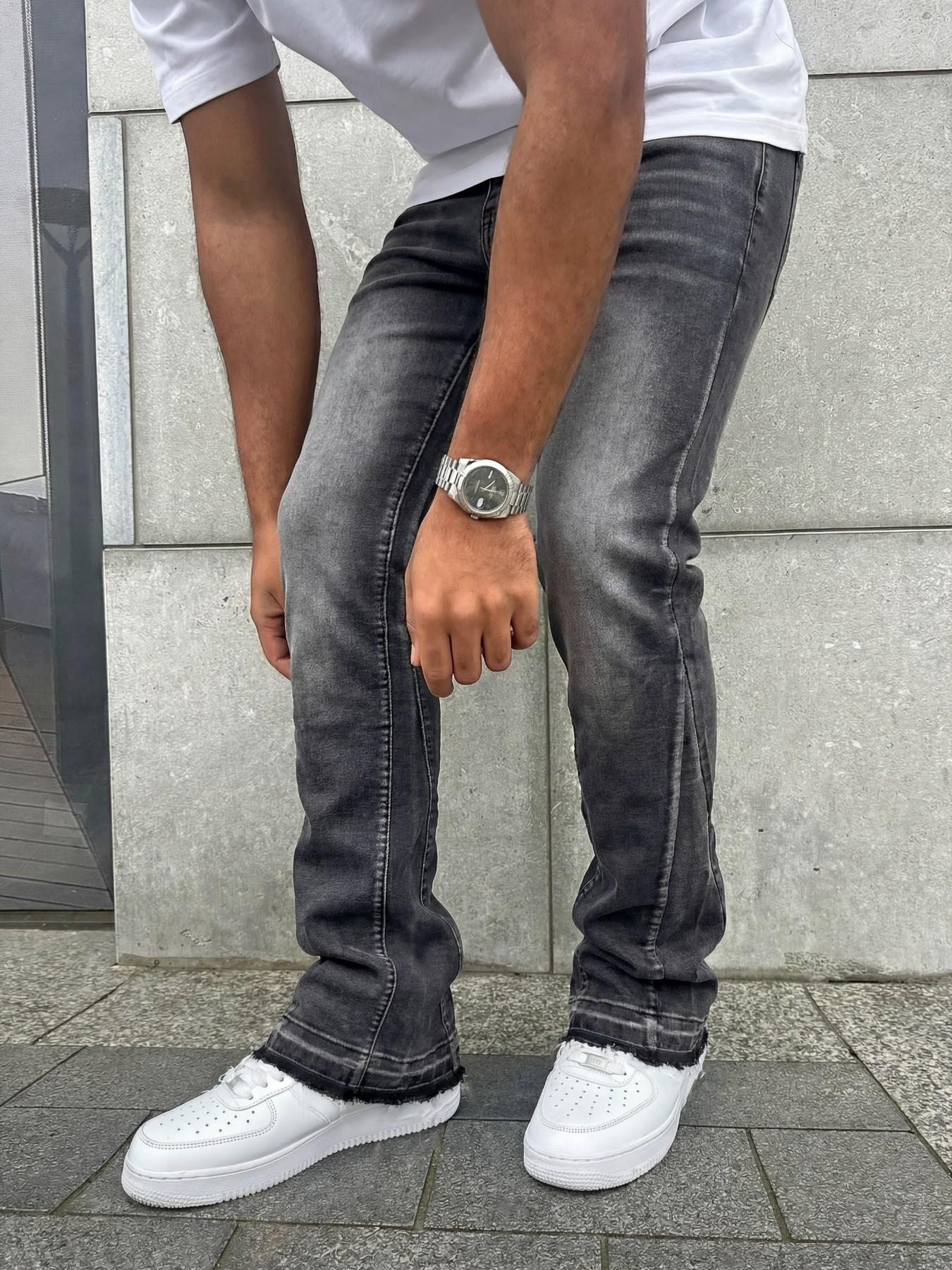 Men's Deep Washed Vintage Slim Fit Bell Bottom Jeans, Trendy Versatile Rock American Streetwear Denim Jeans Pants