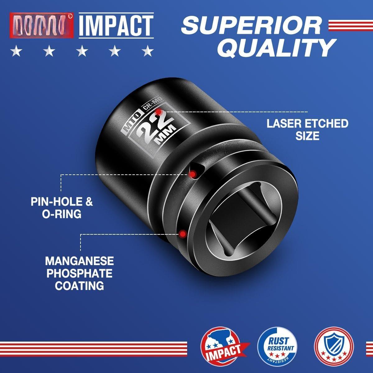 1/2" Drive 22mm Shallow Socket, 6-Point Metric Socket, CR-MO Steel & Anti- Coating for Tight Spaces and Heavy-Duty Tasks 1/2" Drive 22mm Shallow Socket, 6-Point Metric Socket, CR-MO Steel & Anti- Coating for Tight Spaces and Heavy-Duty Tasks