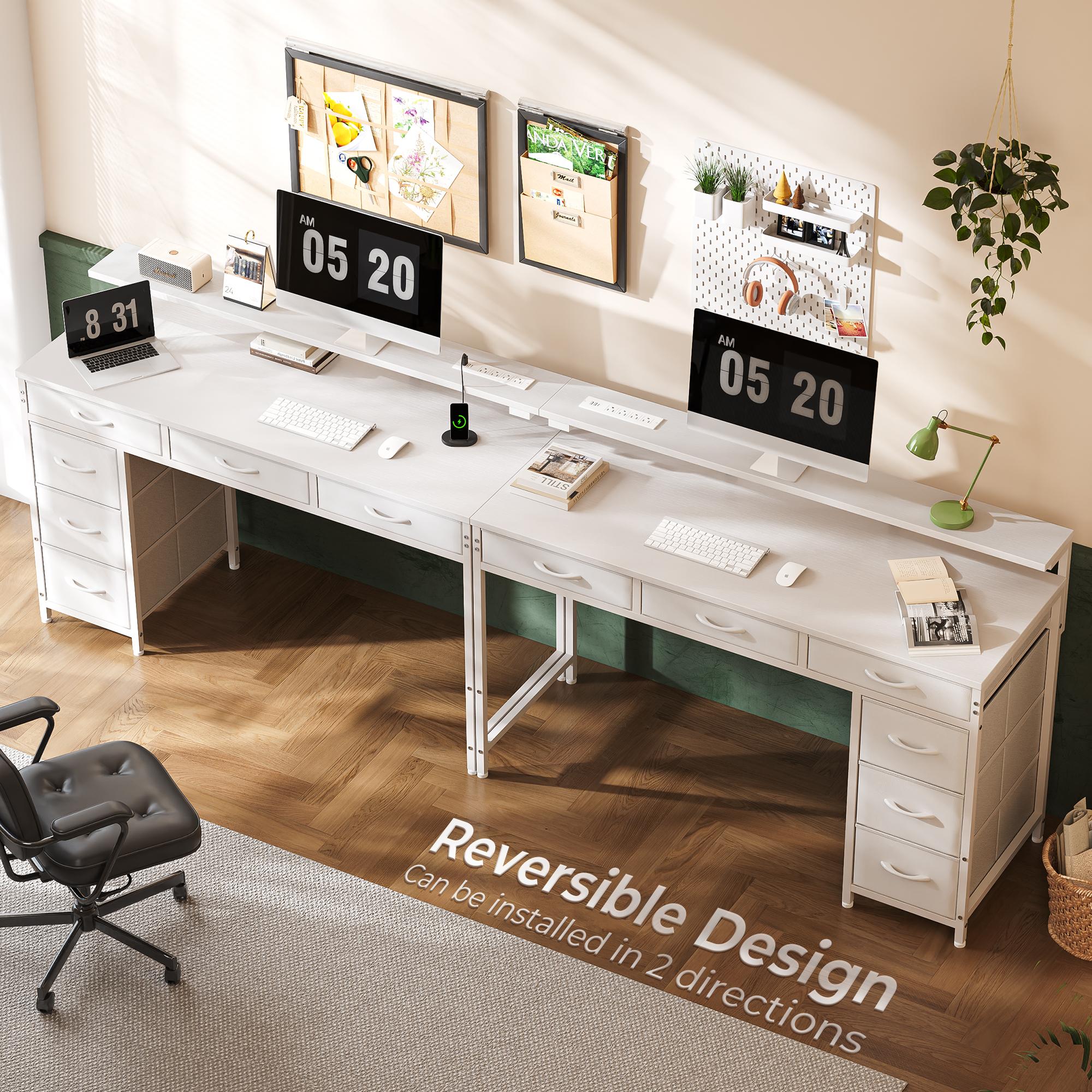 Huuger Computer Desk with Power Outlets and LED Lights, Gaming Desk with 4 Drawers, Office Desk with Monitor Stand, USB-C Port