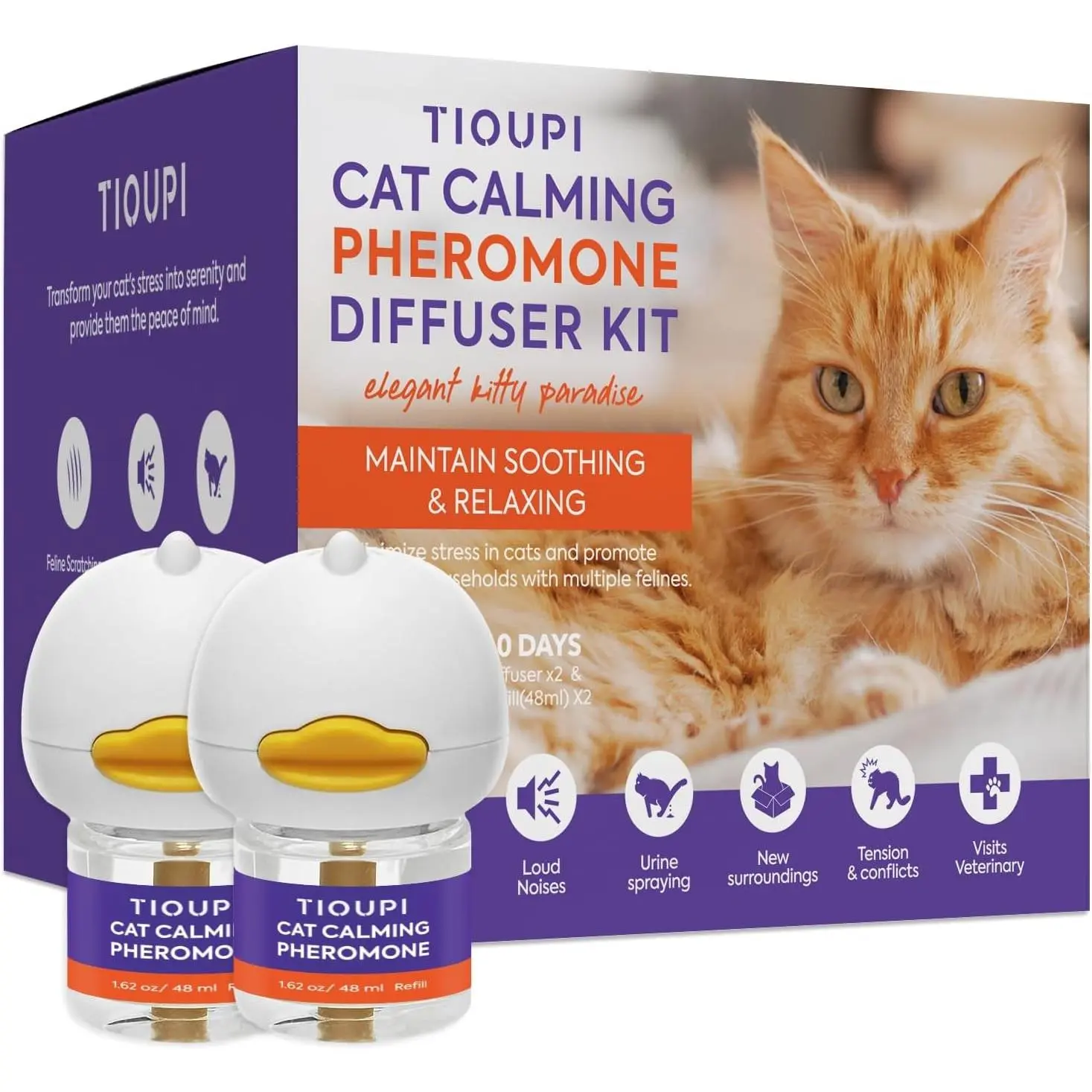 Cat Pheromones Calming Diffuser: 2 Diffusers & 2 Refills Top Value Kit – Helps Reduce Scratching, Peeing, Meowing, Hiding, Urine Marking & Aggression