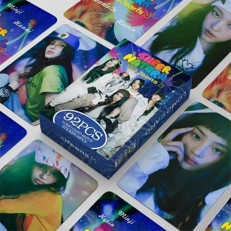 Kpop Idol Jeans Photo Card Double-sided High-definition LOMO Card 92pcs Laser Outer Box Small Card Greeting Cards Fans Gift