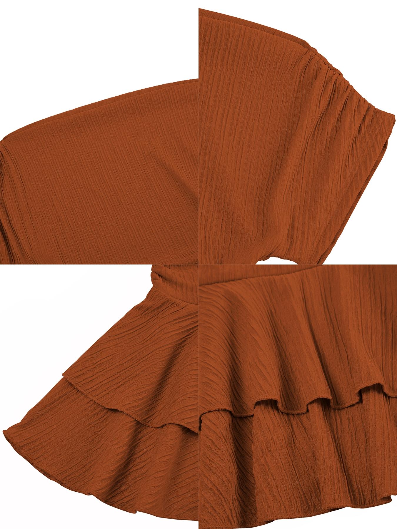 Women's Elegant Solid Plain Slim-Fit Dress, Asymmetrical Neckline Ruffled Hem, All-Season Knit Fabric, Plus Size Available