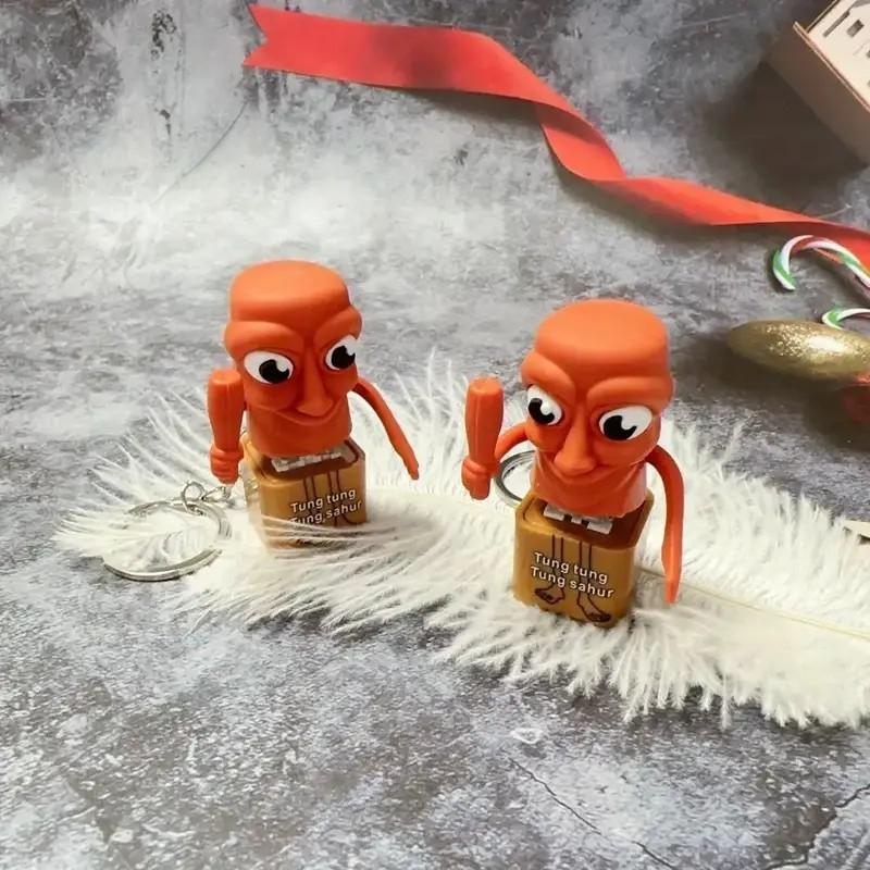 Funny Italian Brainrot Tung Tung Sahur Realistic Sound Keychain, Viral Stress Relief Press-Button Fidget Toy Gift for Adults and Kids