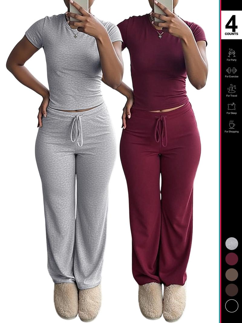 2026 Women's Two-Piece Y2K, Fitted Baby Tee & High-Waist Flare Lounge Pants, Stylish Loungewear Tracksuit Set, Sweatsuit Set