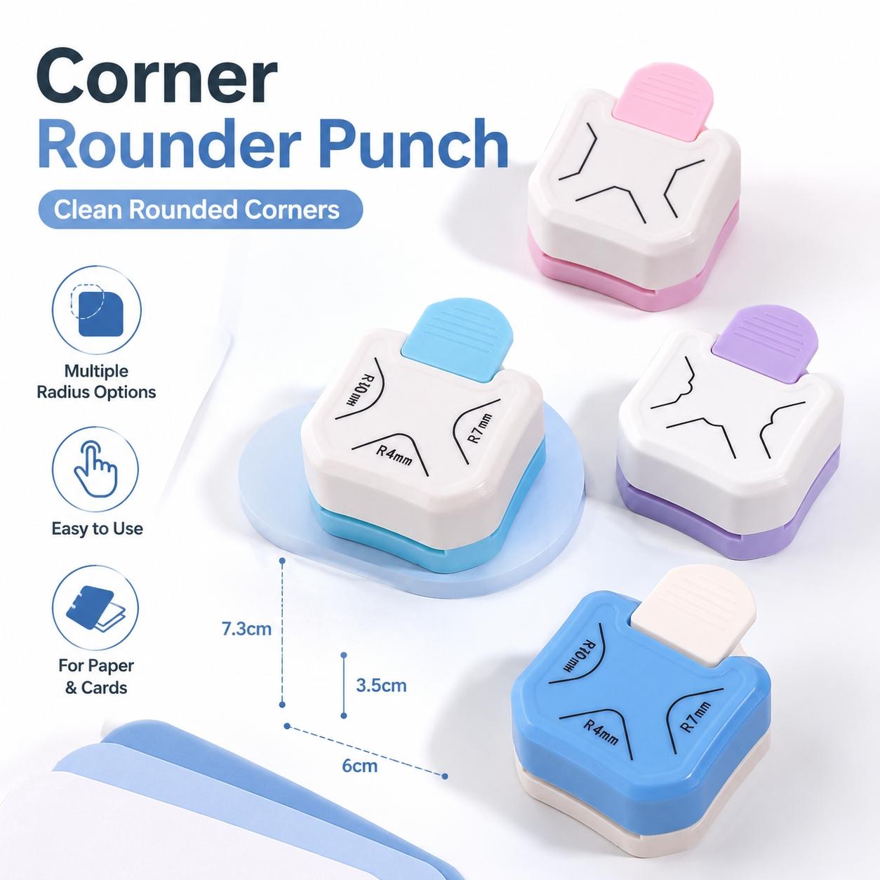 Portable Versatile 3-in-1 Corner Rounder Punch R4/R7/R10mm Paper Trimmer Cutter craft cutting tool for Card Making Scrapbook DIY Craft Projects