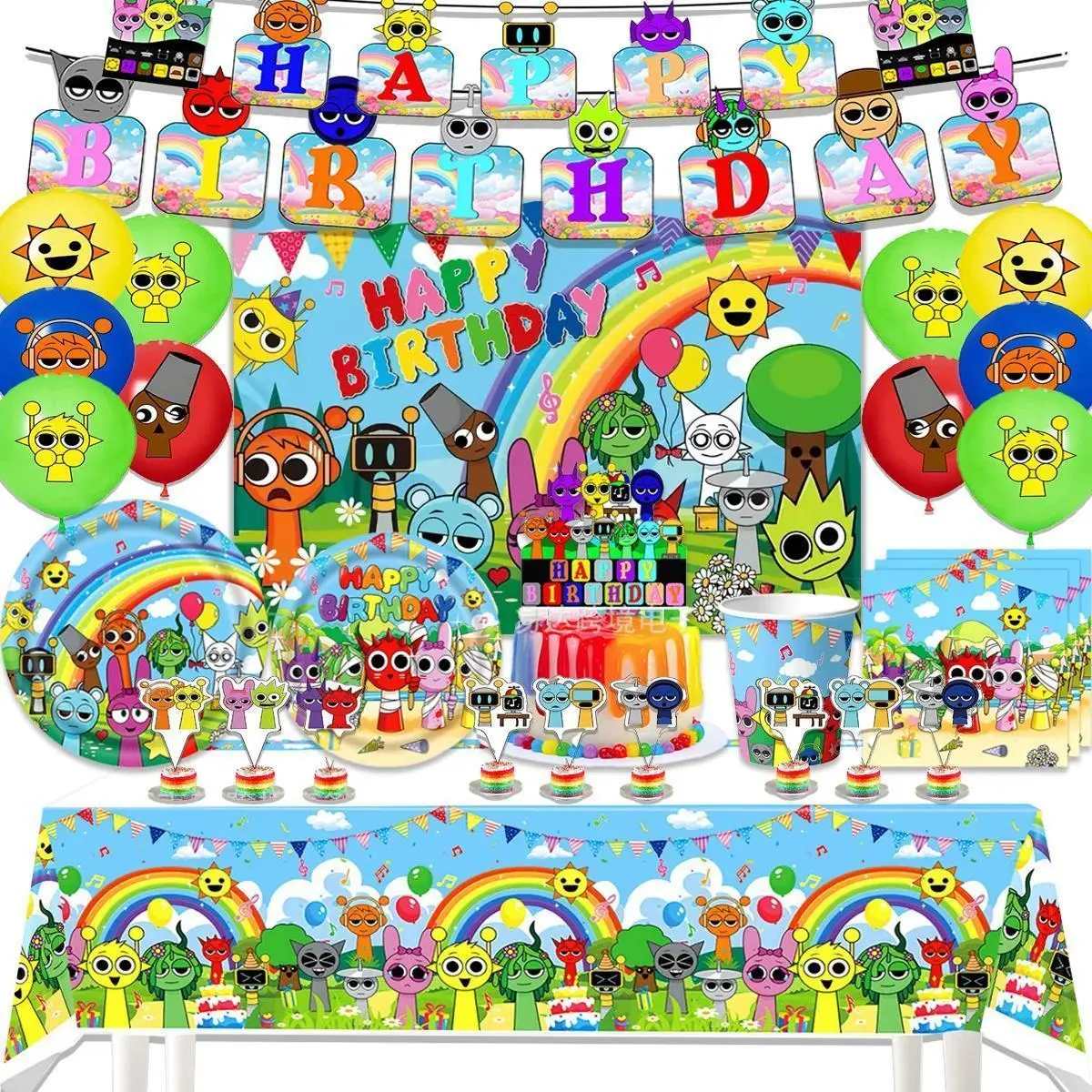 Incredibox Sprunki Theme Disposable Party Supplies Kit - Balloons, Napkins, Backdrops, Banners for Kid Birthday Parties & Baby Shower Gifts (Toys & Hobbies Classic Novelty Toy Accessory)