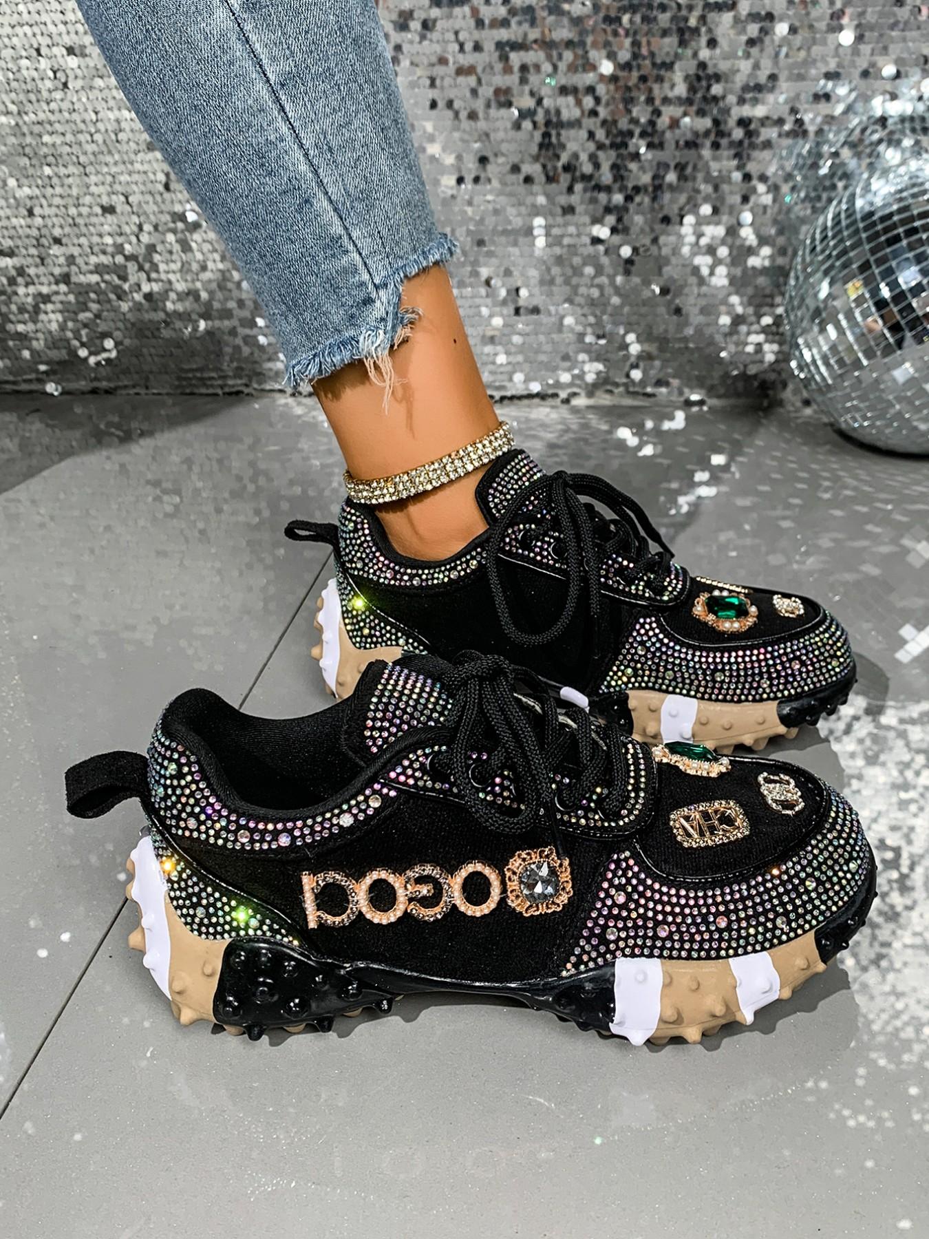 Sweet Cool Full Diamond New Street Casual Sports Shoes, Textile Upper, Rubber Sole, All Seasons, Less Than Ankle Height, Plain Style