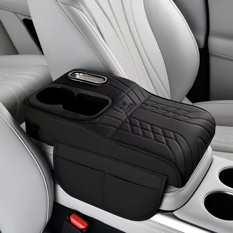 Multifunctional Car Armrest Storage Pad, Height Adjustable Cup Holder Organizer, Central Console Tissue Box Accessory for Vehicles, Car Storage Organizers, Car Cup Holders