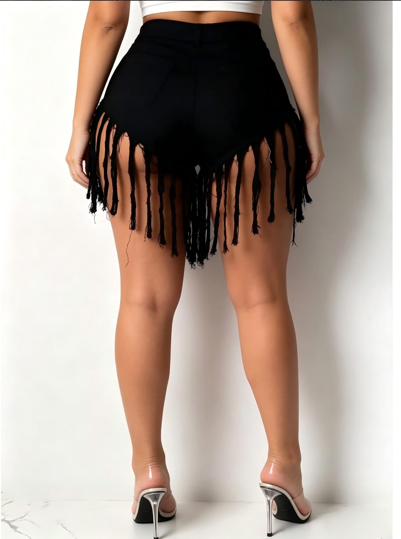 D333  Women's Cotton Denim Ultra-Short Slim-Fit Stretch Sports Shorts - Fringed Hem, High Street Look, Versatile American Fashion Style