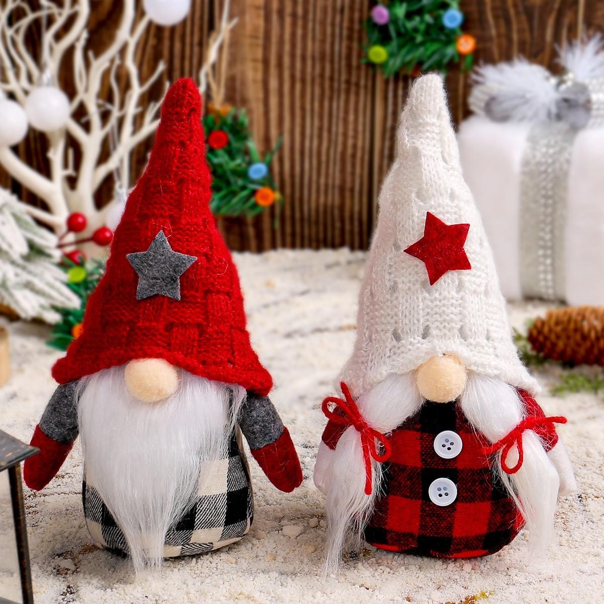 Christmas Faceless Elderly Star Knit Hat Elf Doll Ornament Fabric, Festive Holiday Decor, Unique Gift Idea, Cozy Winter Accessory