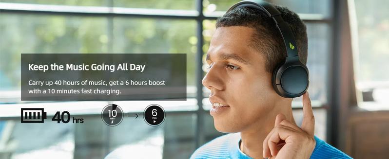 Edifier WH500 Wireless On-Ear Headphones with Foldable Lightweight Design and Solid Bass, Bluetooth Headset with Microphone, 40H Music Playtime and Custom EQ via App for Home Office Travel (Black) Electronic Audio headphones bluetooth