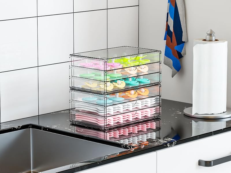 2-Pack Acrylic Storage Drawers (6 Drawers Total) - Stackable Home Organizer for organizing Desk, Office Supplies, Makeup; Large Storage Bin for Pens, Stationery, Palettes, Arts Crafts, Two Packs