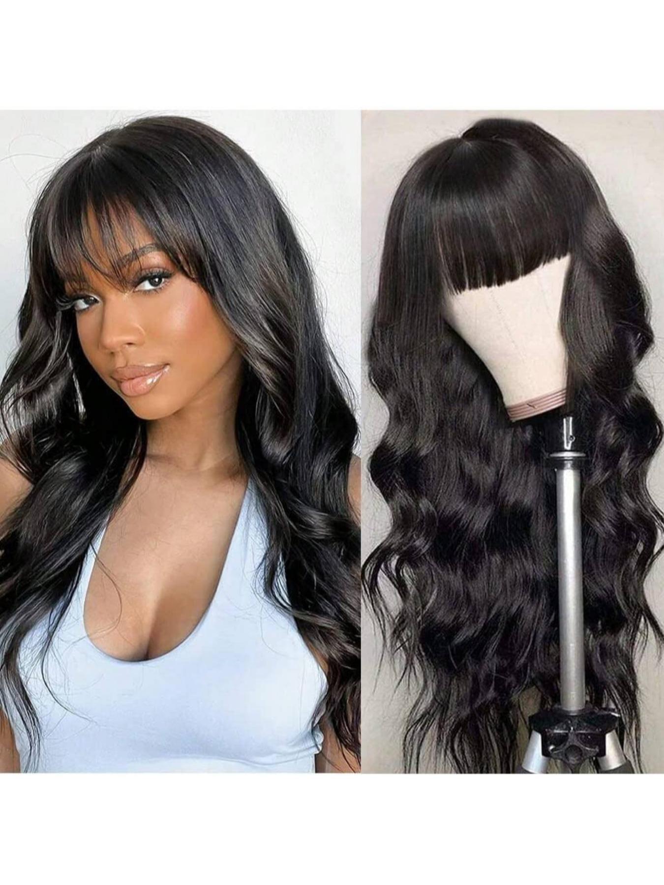 Brazilian body wave virgin human wig with bang 100% Brazilian Virgin Human Hair Wigs - Natural & Curly main image 4