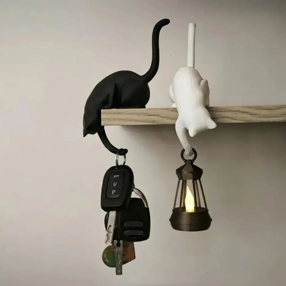 Creative Upside-Down Black Cat Wall Hooks, Cat Tail Shaped Key Holder Rack, Cute Animal Storage Hanging Hook, Minimalist Decor Ornament For Entryway, Bathroom & Household Daily Storage