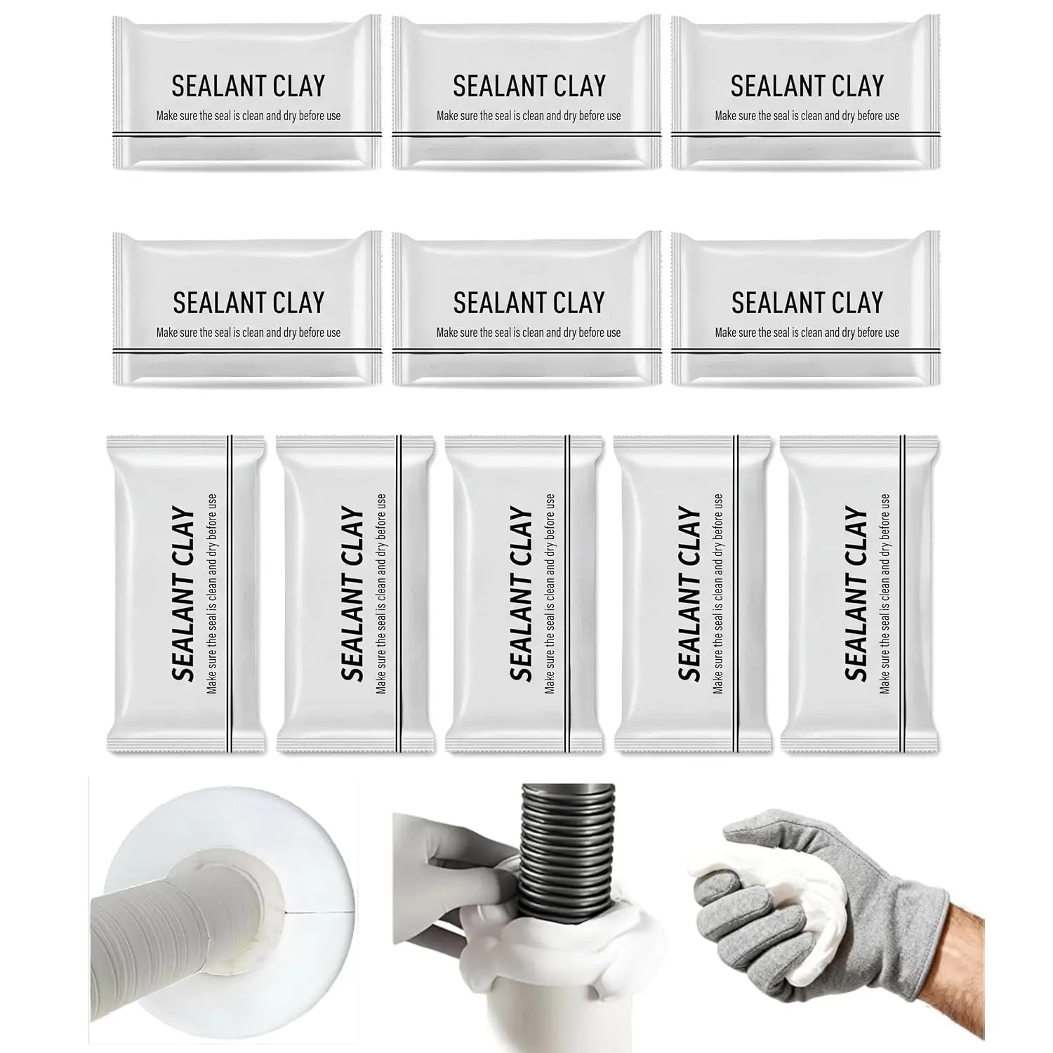 White  Mastic Sealant Duct Seal & Hole Filler Putty for Walls, AC, Drain Connections Professional Plumbers Putty, Sealant Clay for Air & Water Leaks (White 6 Pack)