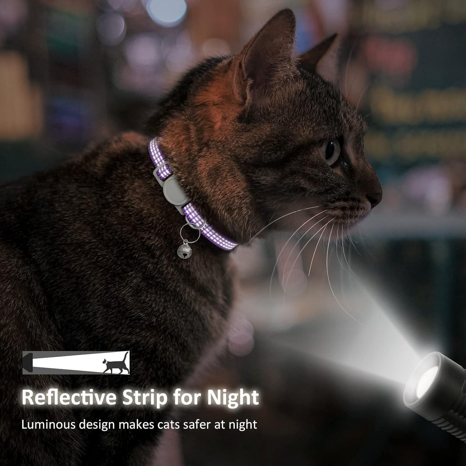 1PC Breakaway Cat Collar, 3-Thread Reflective Pet Collar with Bell, Adjustable Anti-Choke for Kittens & Small Dogs