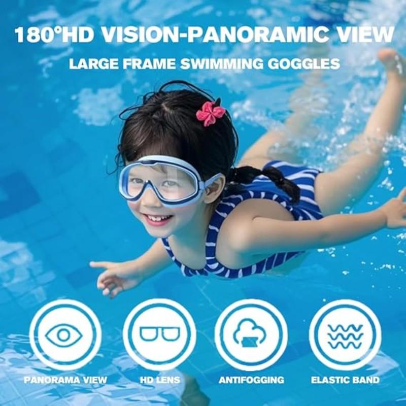 Swim Goggles  Anti-Fog Wide View No Leakage Swimming Goggles for Kids 3-15 with Earplugs, Children's Large Frame Waterproof and Anti-Fog Swimming Goggles, 2026 New Kids Swim Goggles