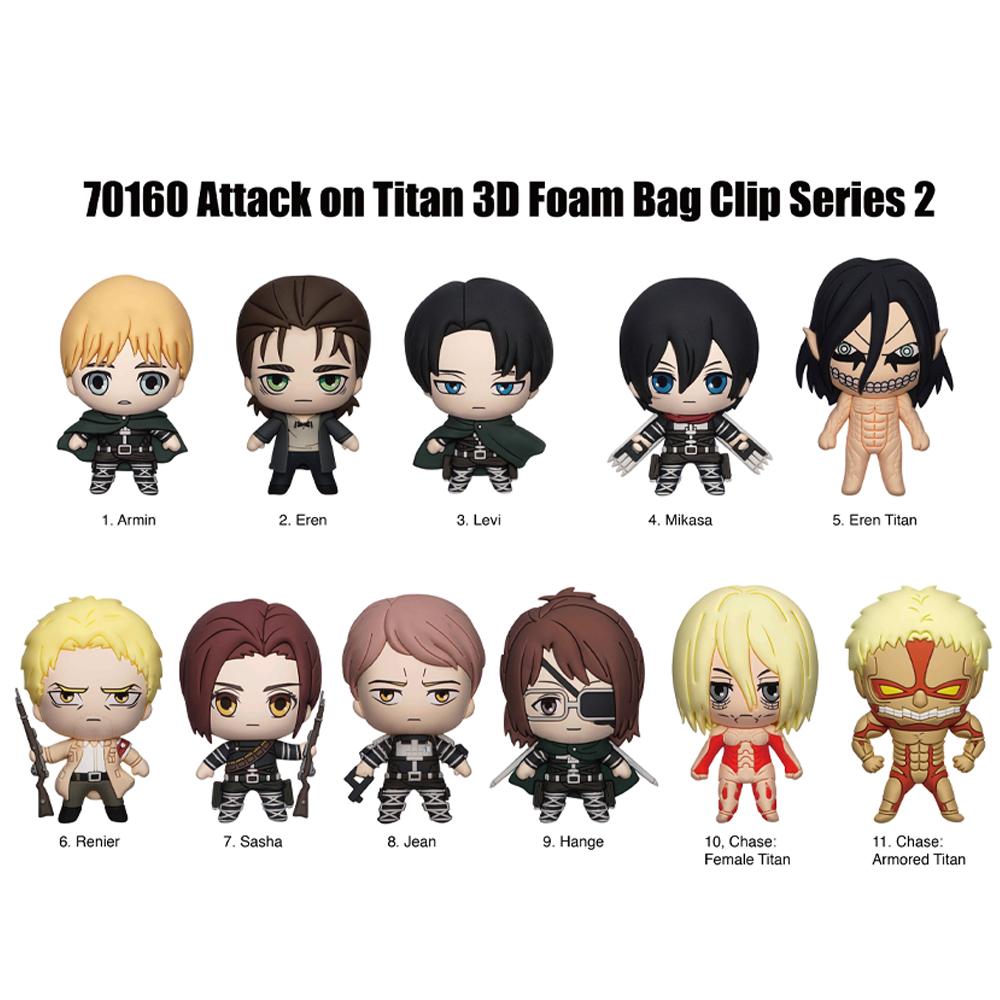 3PCS Attack on Titan Officially Licensed 3D Cartoon Mystery Bulk Bag Clip Anime Characters Keychain Random One Armin Eren or Other Characters for Friends as Birthday and Anniversary Gifts