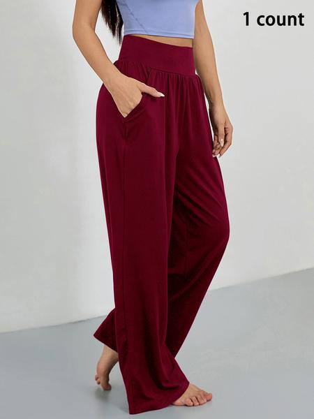 Sporty Women's Solid Color Pocket Joggers, Casual Sport Wide Waistband Trousers for Outdoor Workout Running, Summer Airport Outfit 2024, Ladies Sportswear Lounge Outfit for All Seasons