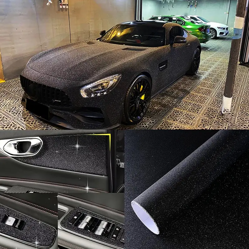 Matte Frosted Sanding Glitter Black Vinyl Wrap Film With Air Release Self Adhesive DIY Car Motorcycle Bicycle Internal External