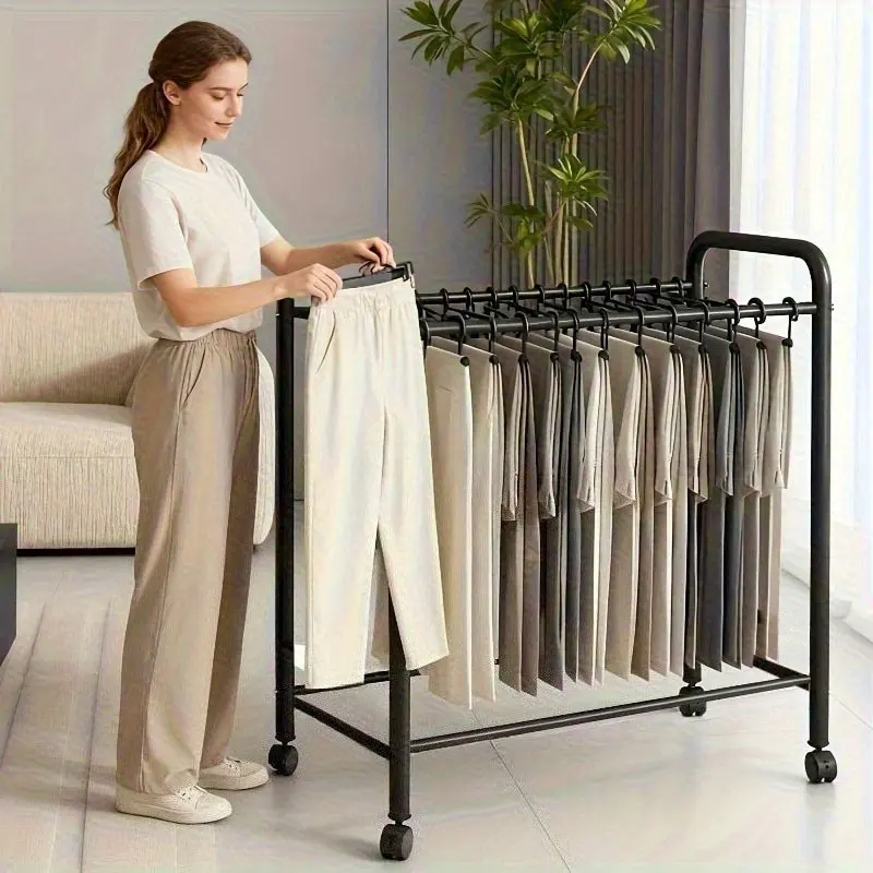 Heavy-duty adjustable hanger rack with wheels; multi-tiered mobile storage rack suitable for clothes, shoes, and bags; space-saving floor-standing metal rack with a floor-to-ceiling vertical design; pants display rack specifically designed for bedrooms, a