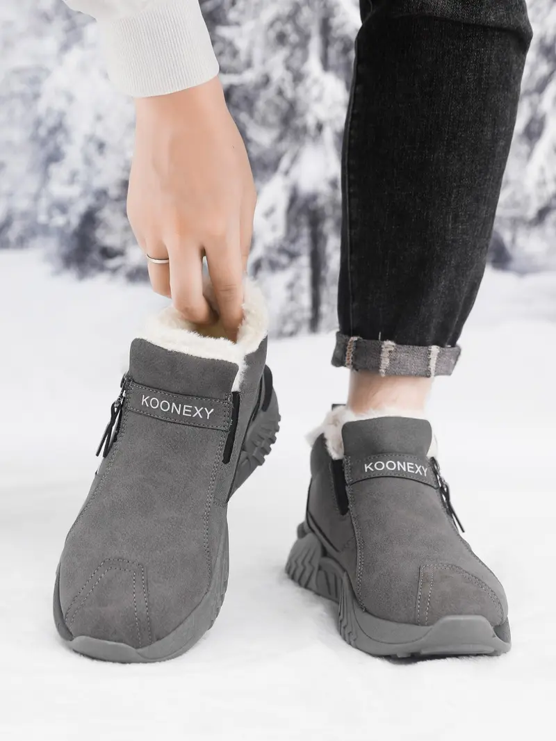Unisex Winter Snow Casual Ankle Boots, Suede-Look Upper, Side Zip, Fleece-Lined Warm, Thick PVC Sole Unisex Winter Snow Casual Ankle Boots, Suede-Look Upper, Side Zip, Fleece-Lined Warm, Thick PVC Sole