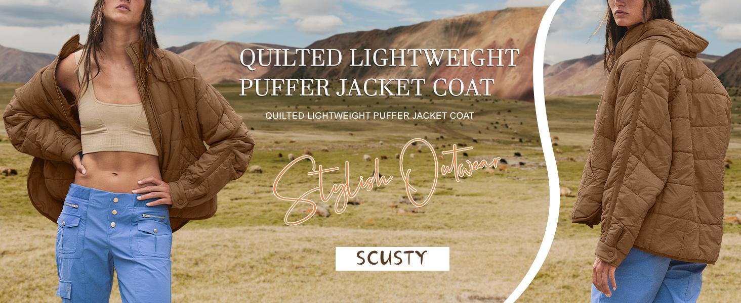 SCUSTY Women's Quilted Puffer Jacket Long Sleeve Zip Up Oversized Lightweight Padded Down Coat Outerwear TikTokShopBlackFriday