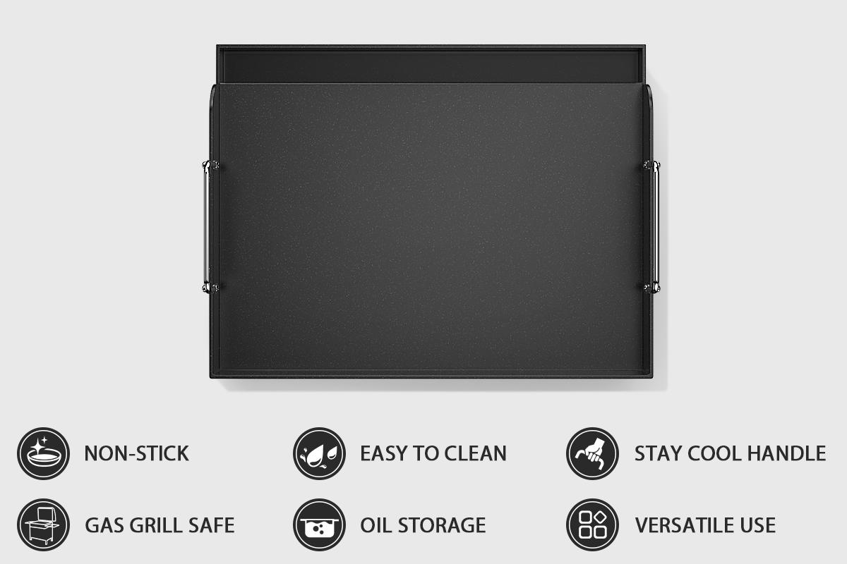 17" x 13" Metal Griddle for Gas & Charcoal Grills – Universal Flat Top Griddle with Grease Groove/Reinforced Ridges/High Sidewalls, Perfect for Healthy Cooking,Parties & Camping