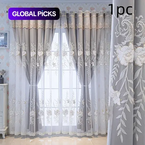 1pc Luxurious Light Blocking Bedroom Curtain for Windows Embroidered Double Layer Sheer Fabric, Thermal Insulated Sun Protection, Thick and Drapey, Easy to Clean, Embroidered Curtains #GLOBAL PICKS
