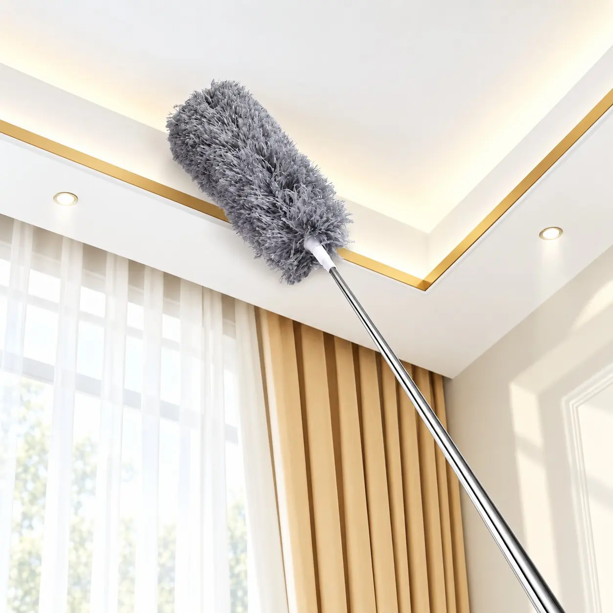 Adjustable & Bendable Microfiber Duster, Washable Reusable Cleaning Tool, Cleaning Supply for High Ceilings, Furniture & Cars, Great for Sweeping Spider Webs Under Bed, Extendable Microfiber Duster, Extendable Handle Duster