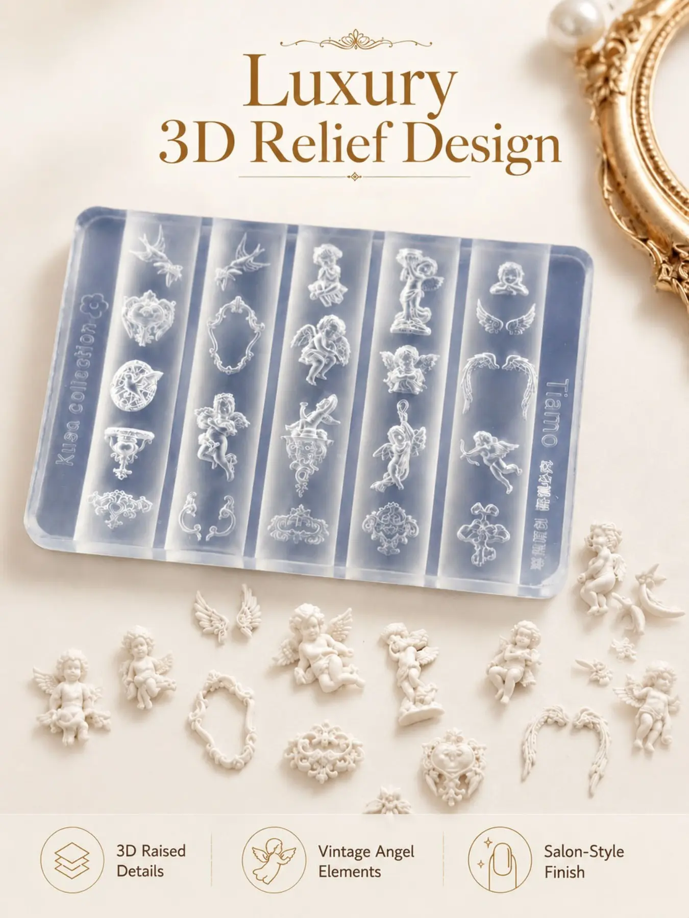 1pc Baroque Angel Nail Art Silicone Mold, DIY Resin Molds for Home Use, Elegant Waterproof Design, Perfect for Creative Nail Decorations