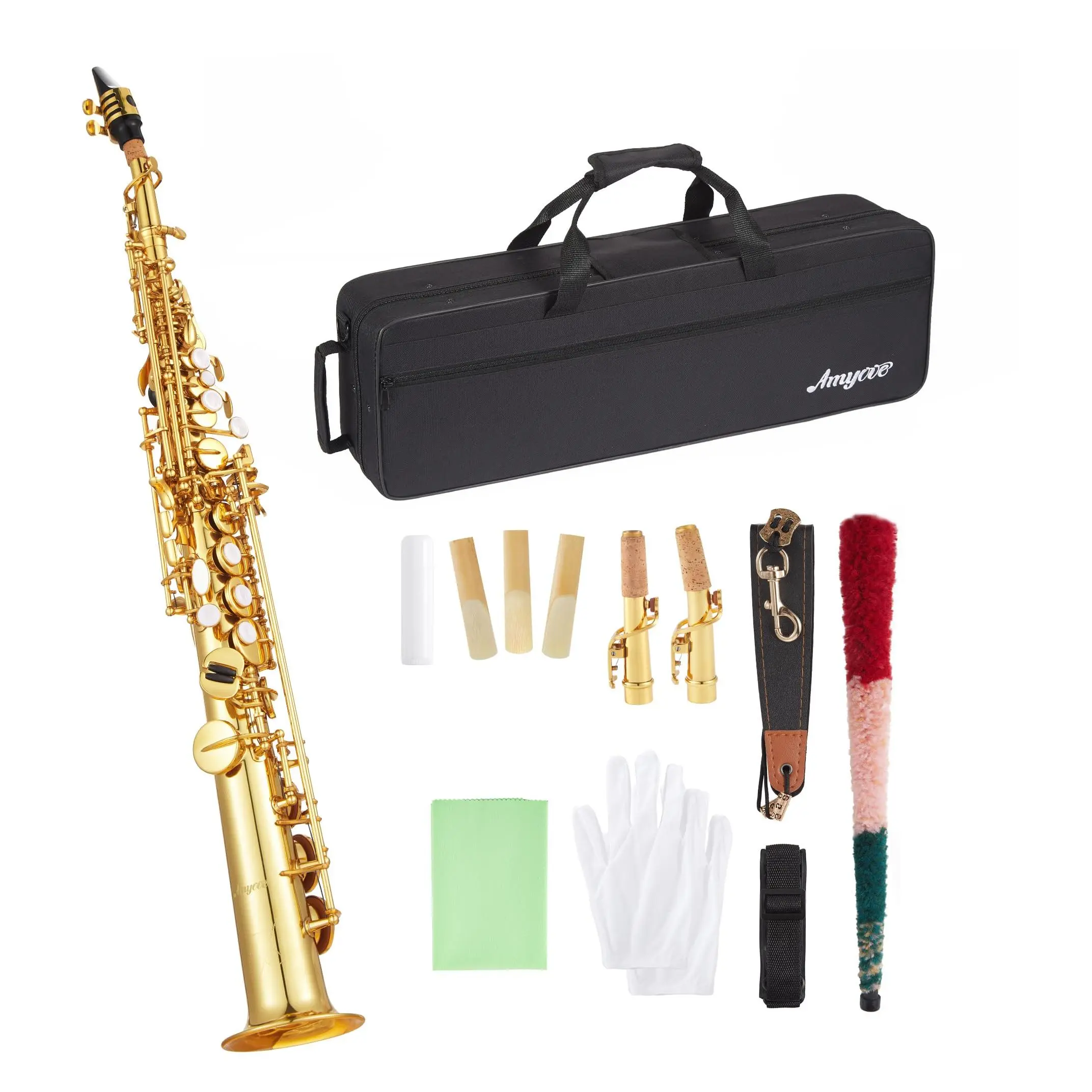GAOMON Soprano Saxophone Accessories Set - Beginner Music Learning Kit with Carrying Case, Neck Strap, Reeds, Stand, Cleaning Accessories (Suitable for Professional Use)