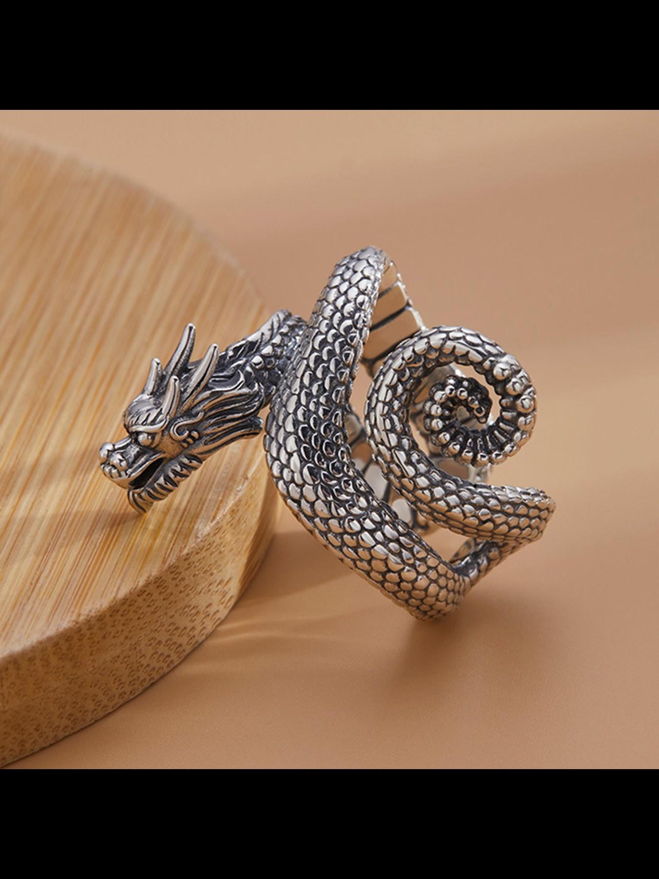 Dragon Year New Index Ring, Unique Personality Fashion Vintage Antique Style, Ethnic Pattern Copper Chain, All Seasons Casual Jewelry