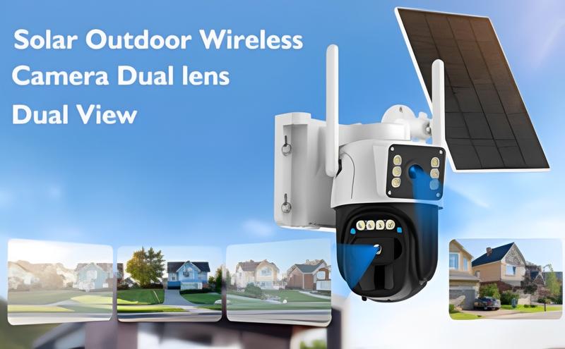 Hawkray 2K Solar Dual-Lens Cameras Wireless Outdoor 360°PTZ Dual-Screen 3MP Security Cam Indoor Outdoor IP66 Waterproof with Color Night Vision Two-Way Talk PIR Human Detection Auto Tracking Spotlight Siren Alarm WiFi Cloud Storage Monitoring Automatic