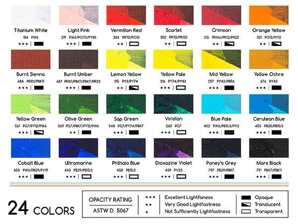 MEEDEN Heavy Body Acrylic Paint - Basic 24 x 60ml (2 oz) Color Paint Set for Adults - Rich Pigment Art Craft Paints for Canvas Clay Wood