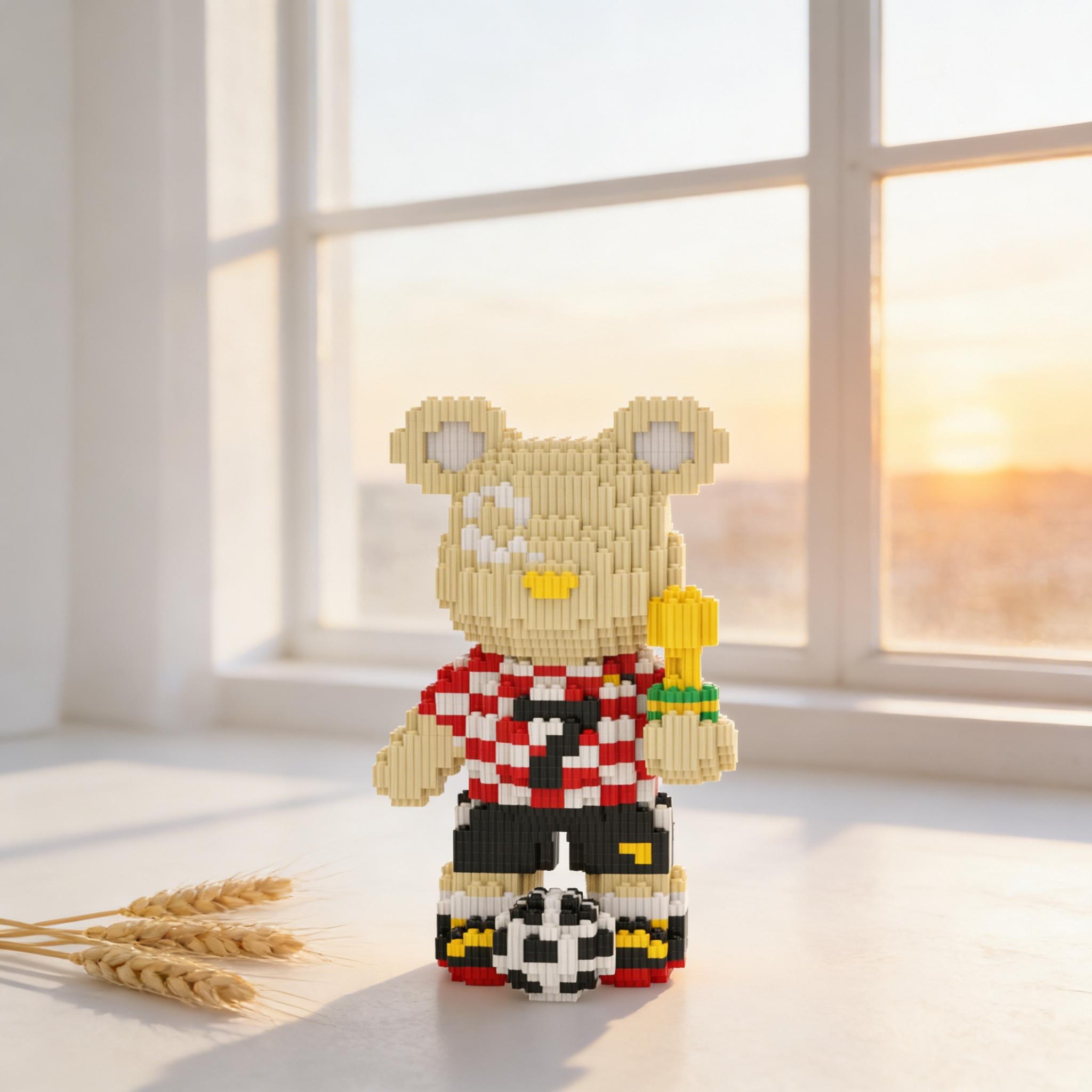3D Puzzle Building Block Ornament, Football Champion Bear, Home Office Decor, Party Decoration, Ideal Gift for Holidays