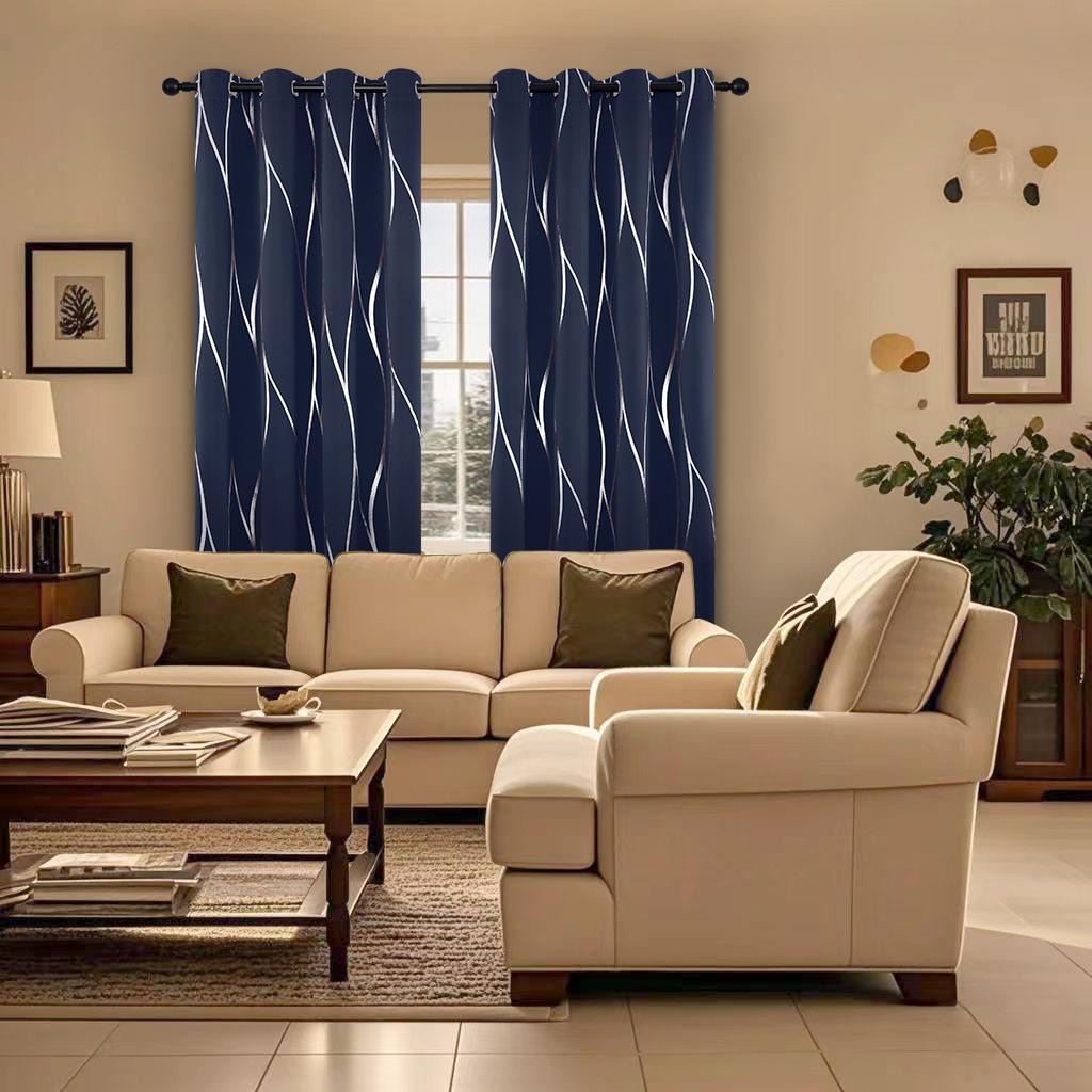 2-Piece Silver Wave Textured Printed Blackout Curtains, Insulating Light-Blocking Drapes, Modern Luxurious Bedroom & Living Room Decor for Home Living Room Decor